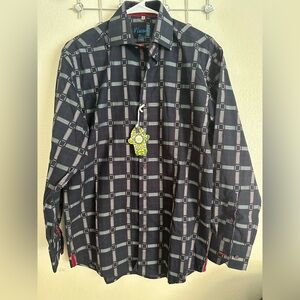 VISCONTI BLACK Navy Plaid Men's Casual Shirt